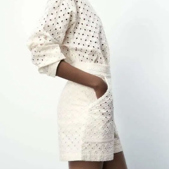 Zara cream beige shorts with cutwork embroidery size Medium Bohemian Cottagecore - Picture 12 of 16